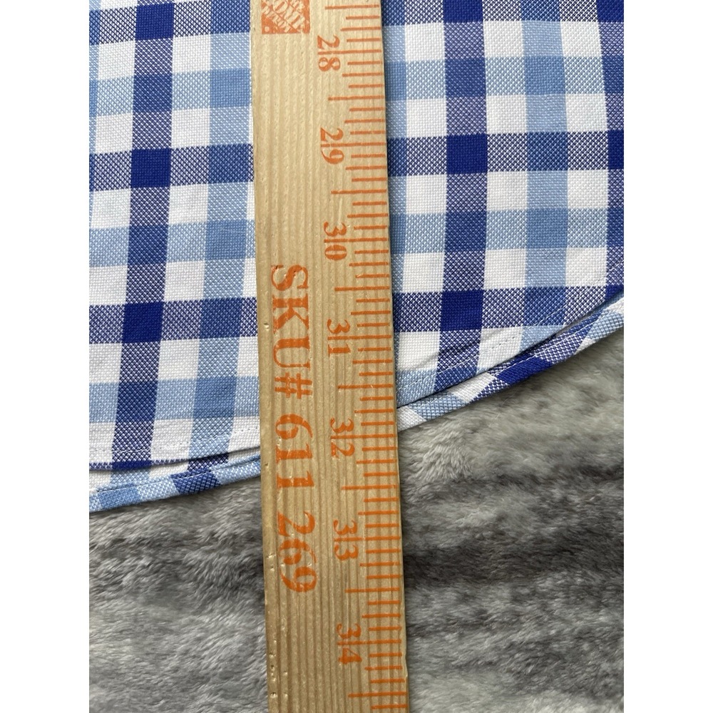 Peter Millar Crown Men's Large Gingham Plaid Short Sleeve Button Dwn Blue Shirt - Picture 5 of 7